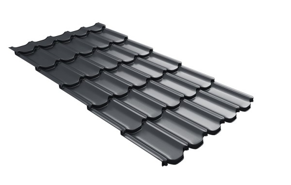 Металлочерепица квинта плюс с 3D резом 0,5 Satin Мatt RAL 7024 мокрый асфальт купить в Россоши